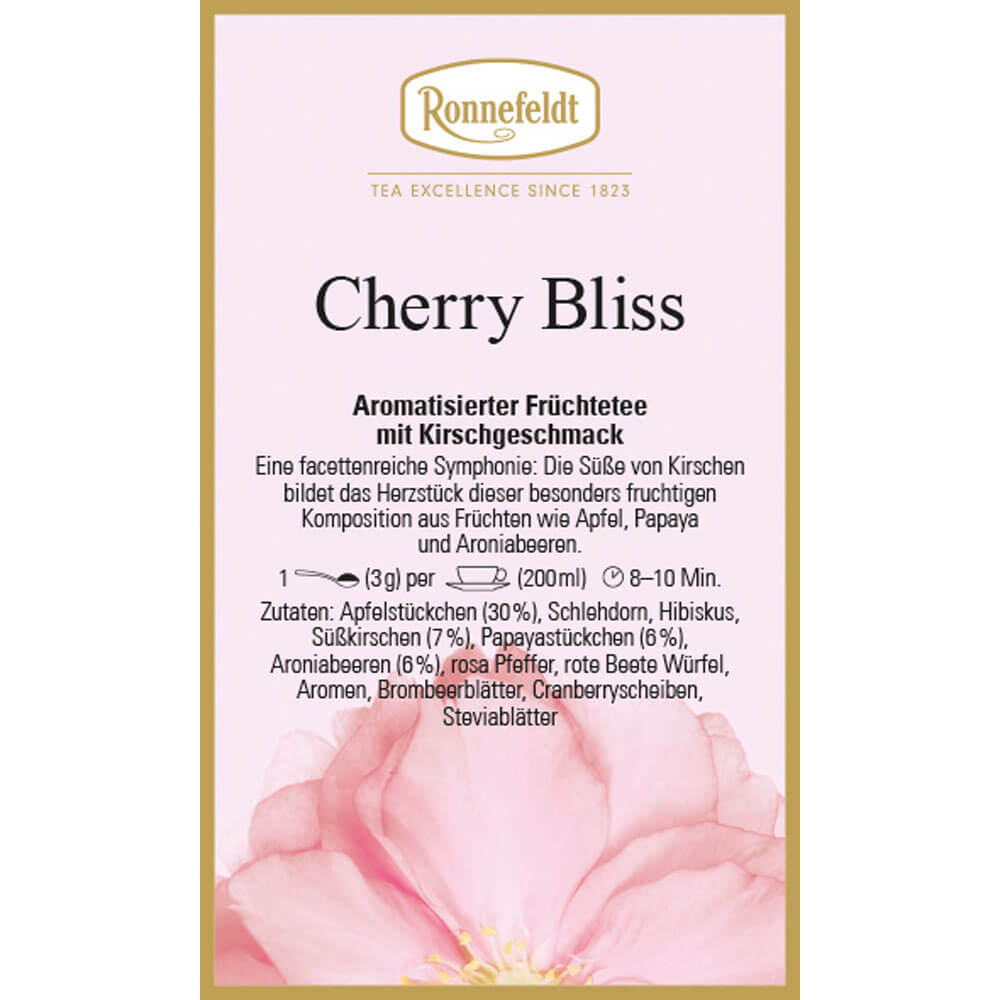 Früchtetee Cherry Bliss Etikett