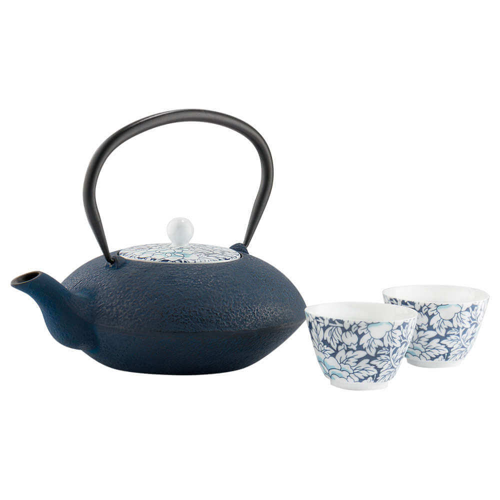 Teekanne Gusseisen Yantai mit Porzellandeckel mit Tassen