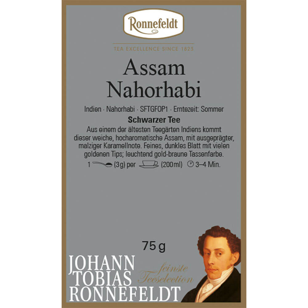 Ronnefeldt Schwarztee Assam Nahorhabi Etikett 75g
