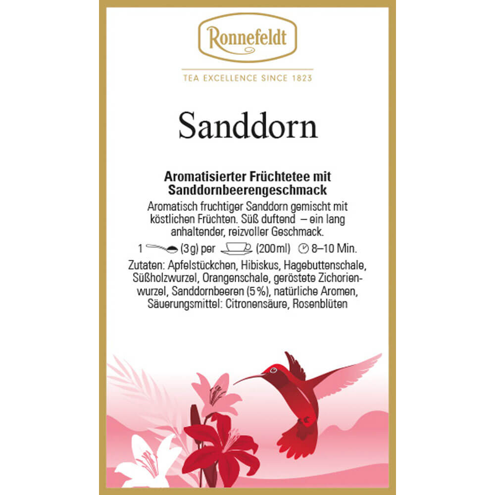 Ronnefeldt Früchtetee Sanddorn Etikett neu