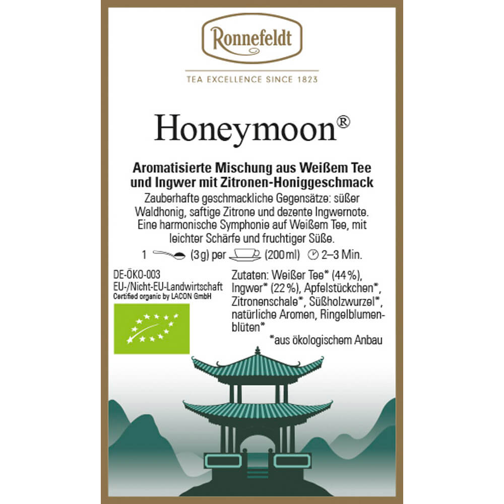 Ronnefeldt Weißer Tee Honeymoon bio Etikett