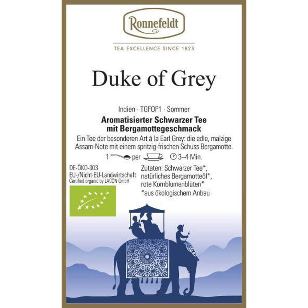Ronnefeldt Schwarztee Duke of Grey bio Etikett
