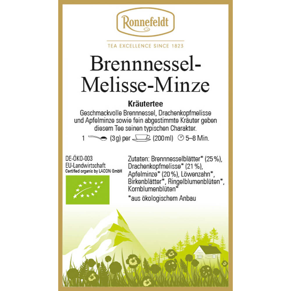 Kräutertee Brennnessel-Melisse-Minze bio Etikette
