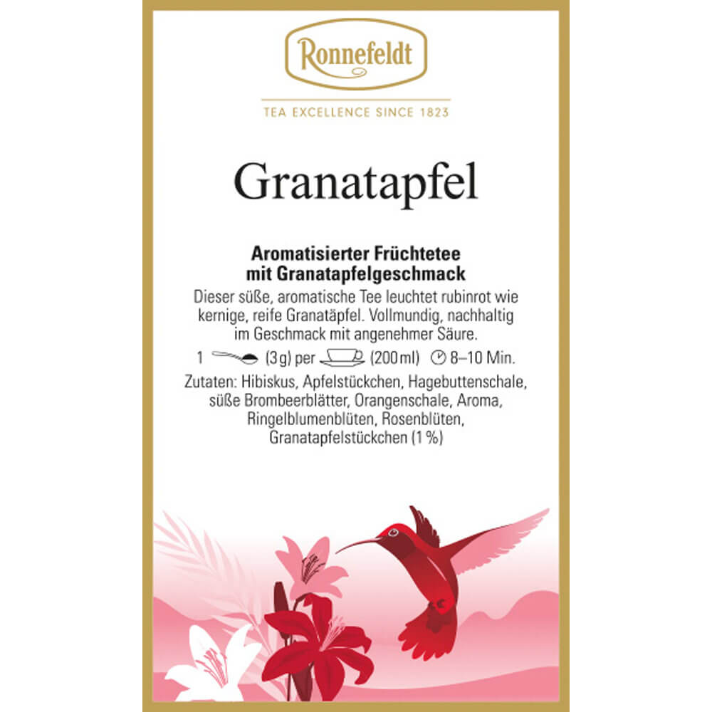Früchtetee Granatapfel Etikett