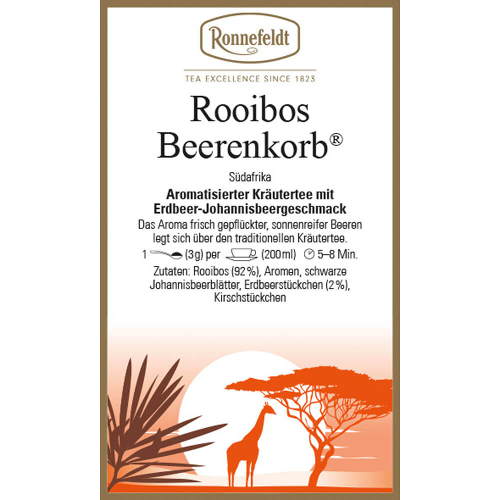 Rooibos Beerenkorb® mit Erdbeer-Johannisbeergeschmack Etikett neu
