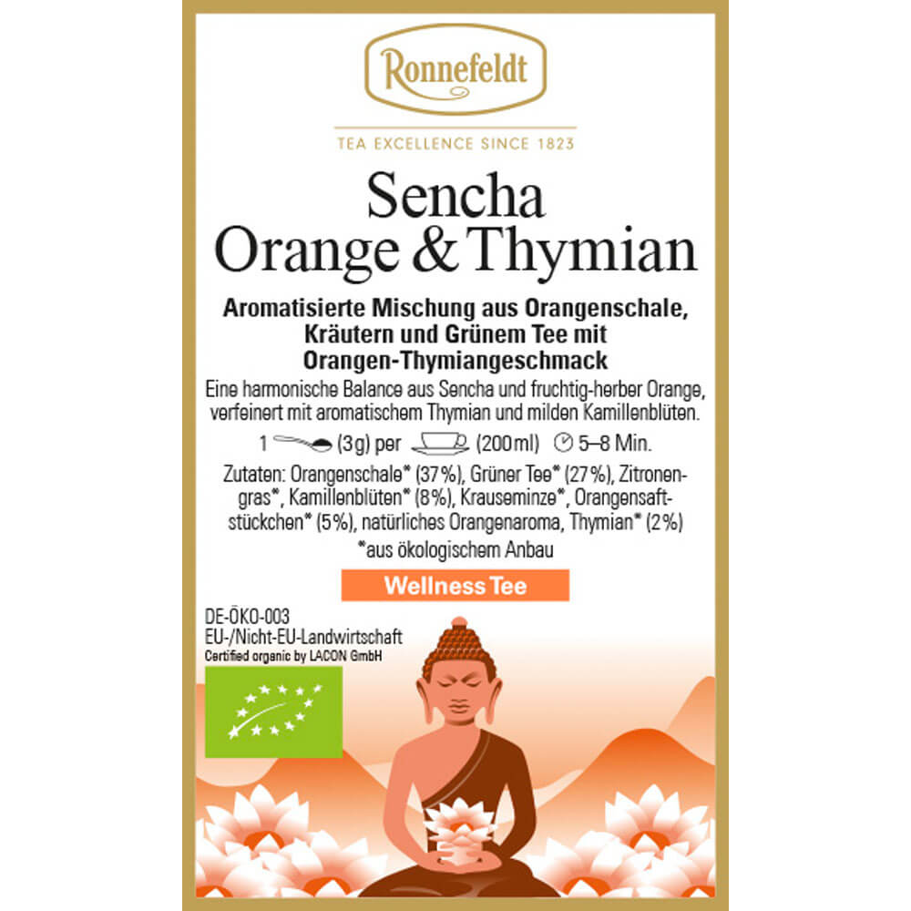 Sencha Orange und Thymian bio Etikett