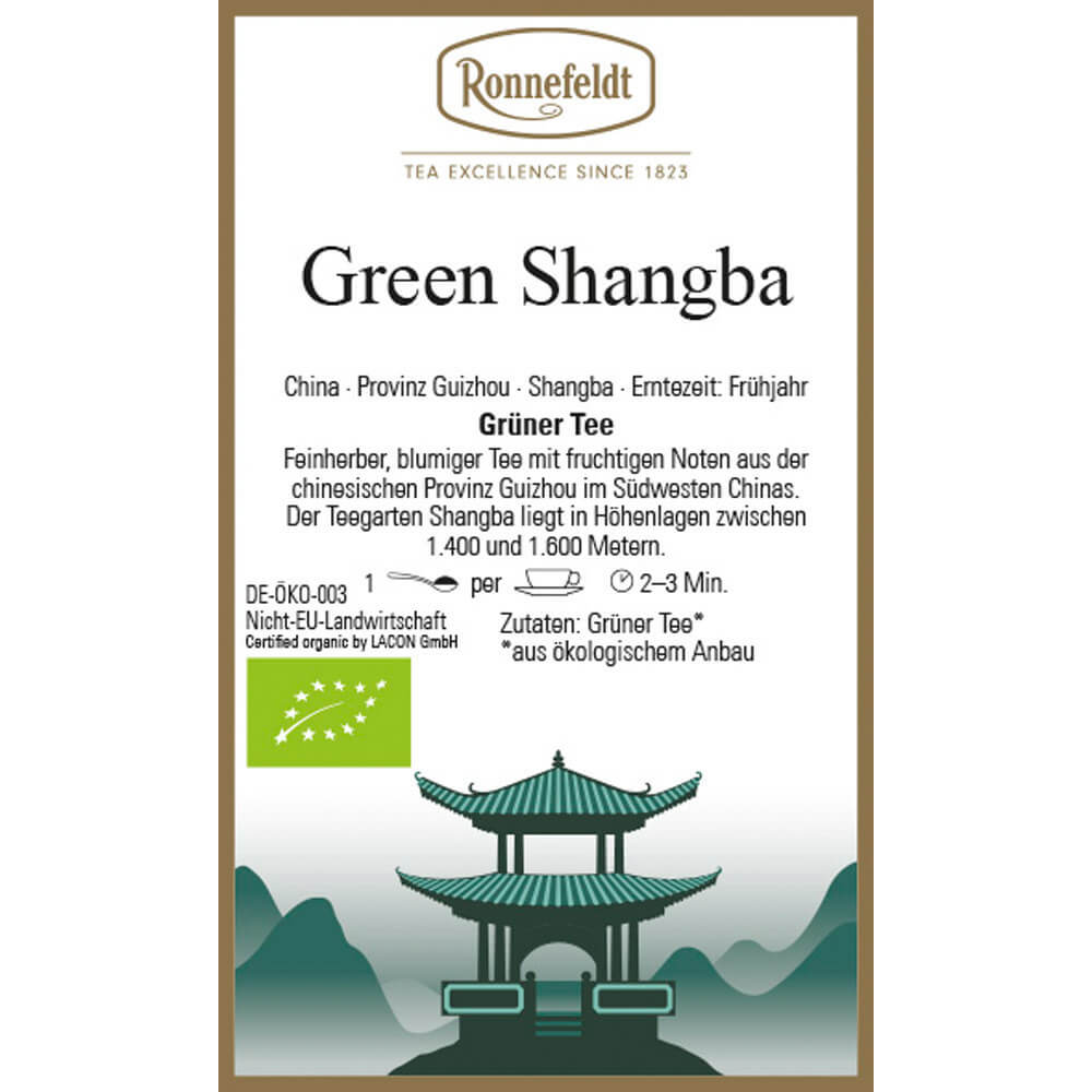 Ronnefeldt Grüntee Green Shangba bio Etikett
