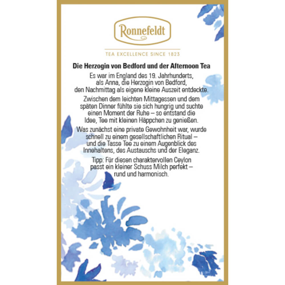 Ronnefeldt Afternoon Tea No. 1 – Rückseitenetikett zur British Afternoon Tea Tradition