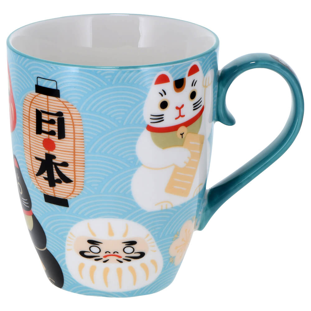 Porzellanbecher Kawaii Japan mit japanischen Symbolen und Illustrationen im Pop-Design#teebecher_japan