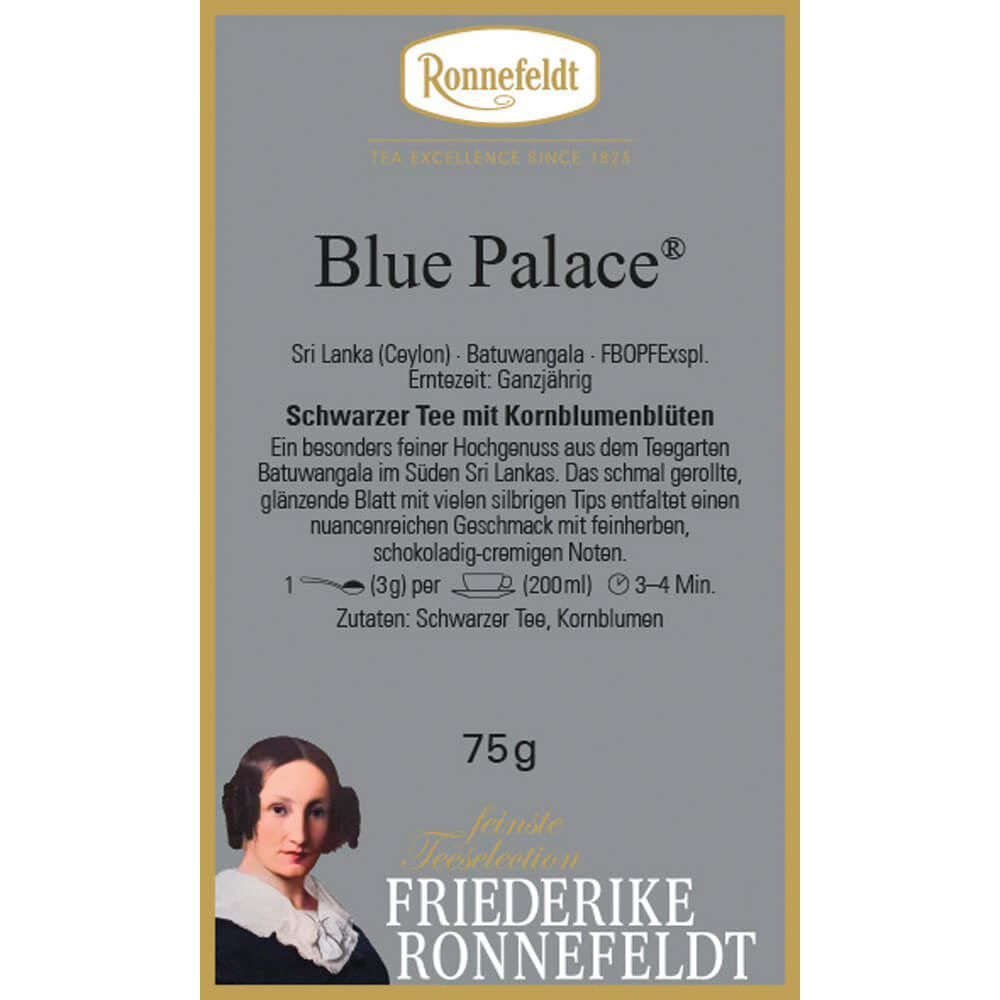 Ronnefeldt Schwarztee Ceylon Blue Palace Etikett