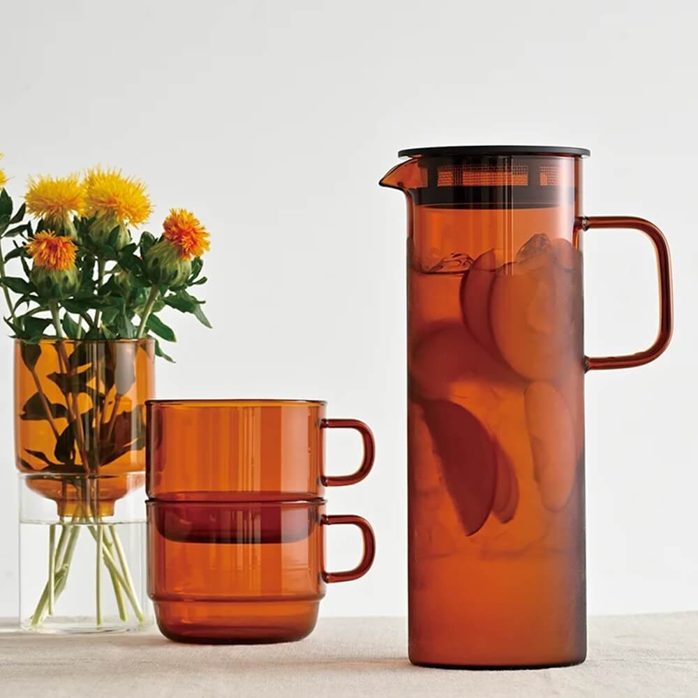 Hario Cold Brew Set Amber mit 800 ml Krug und stapelbaren Glasbechern#variante_krug-800ml