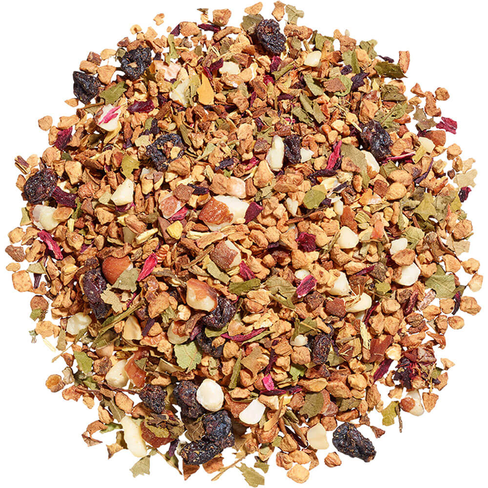 Lose Mischung von Ronnefeldt Cosy Apple bio mit Apfelstückchen, Zimt, Hibiskus, Johannisbeeren und Mandeln