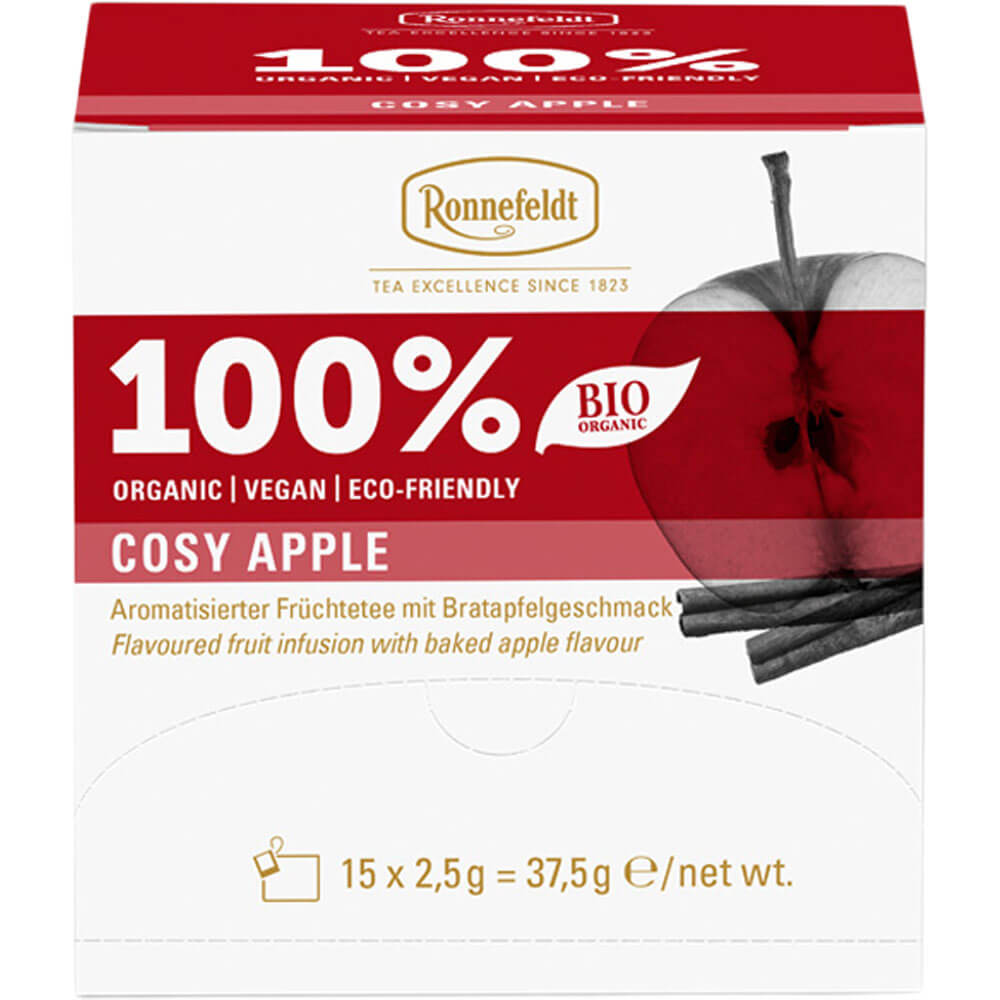 Ronnefeldt Premium Teebeutel Cosy Apple bio Packung mit aromatisiertem Früchtetee mit Bratapfelgeschmack