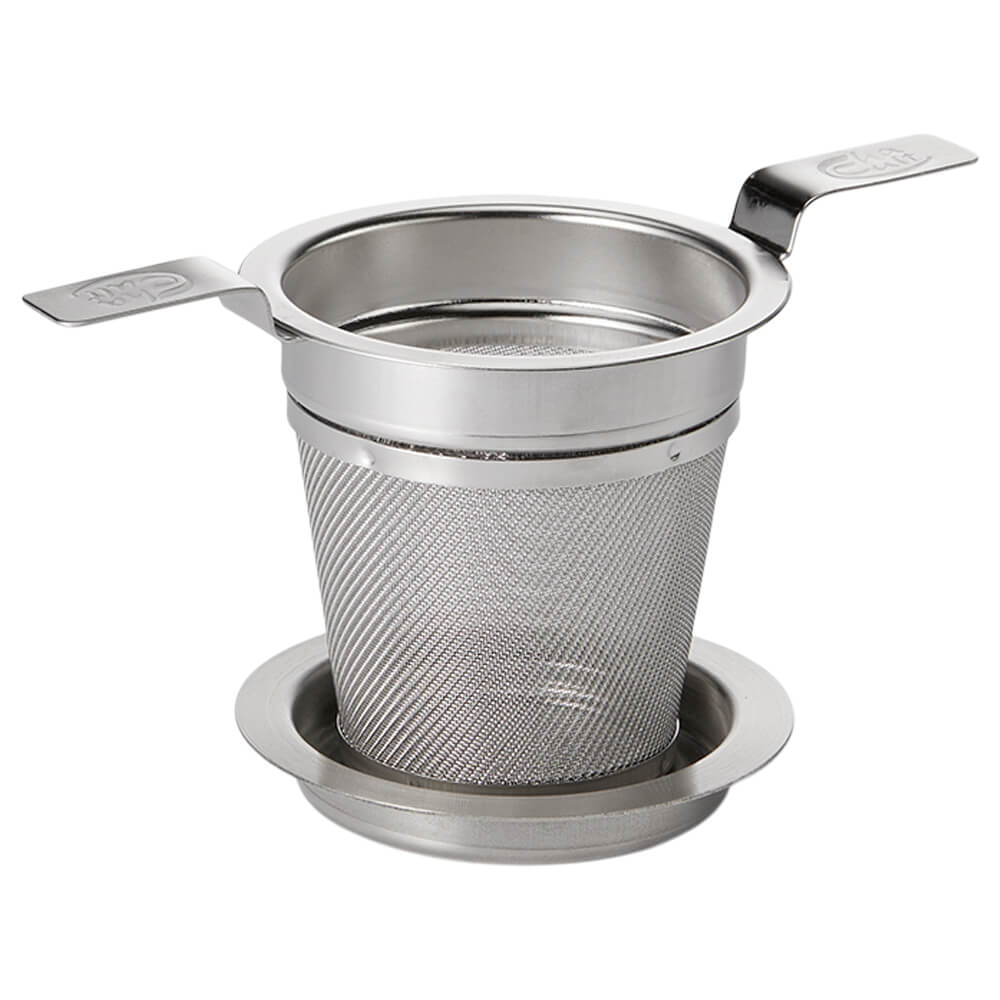 Teefilter aus Edelstahl mit Doppelhenkel und Ablage für losen Tee