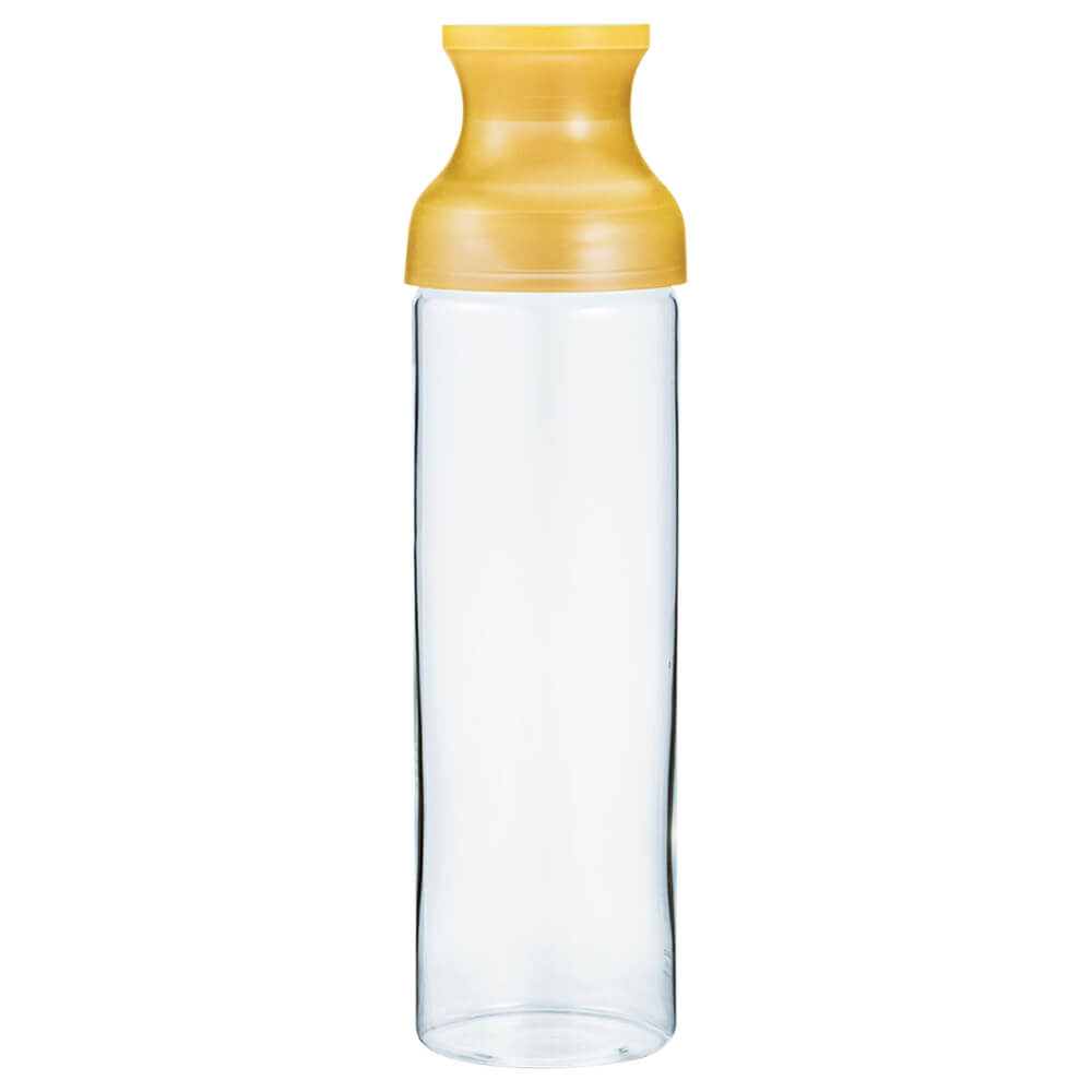 Hario Teeflasche mit Filter für Kaltaufguss aus Glas mit gelbem Silikondeckel, schlanke Cold Brew Teeflasche#teeflasche_gelb