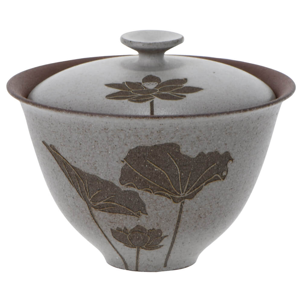 Gaiwan aus Yixing-Ton mit Lotusmotiv – Modell Yonhee, 120 ml, Deckelschale für Gong Fu Cha#variante_gaiwan-120ml
