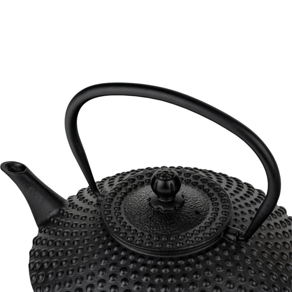 Schwarze Gusseisen Teekanne Bredemeijer Xilin 1,25 l mit strukturiertem Deckel und Bügelgriff