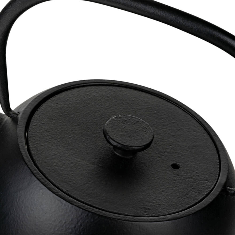 Detailaufnahme des Deckels der gusseisernen Teekanne Guizhou in Schwarz