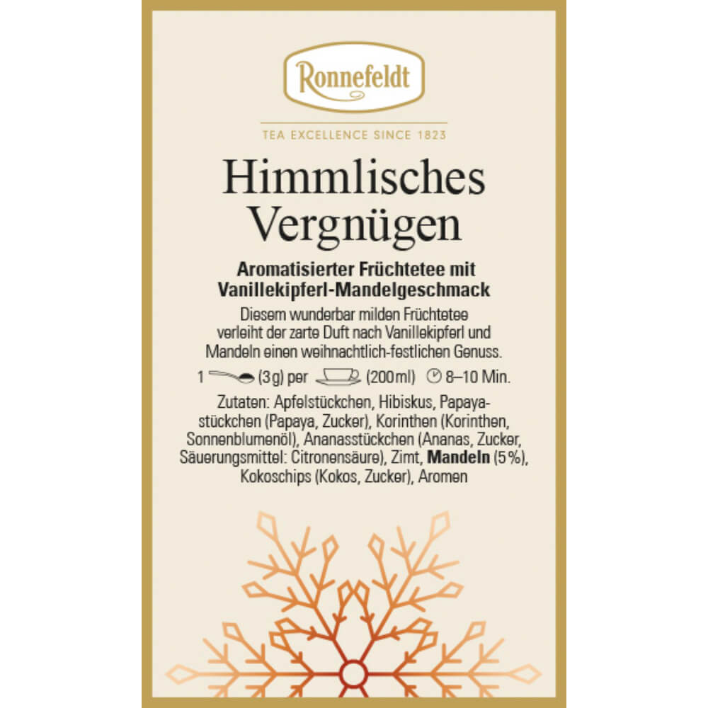 Früchtetee Himmlisches Vergnügen Etikett Winter