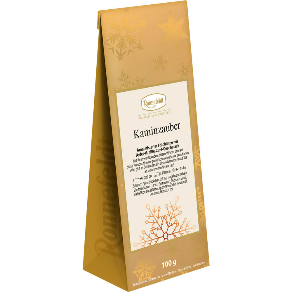 Ronnefeldt Früchtetee Kaminzauber, Saisontee Winter in goldener Packung