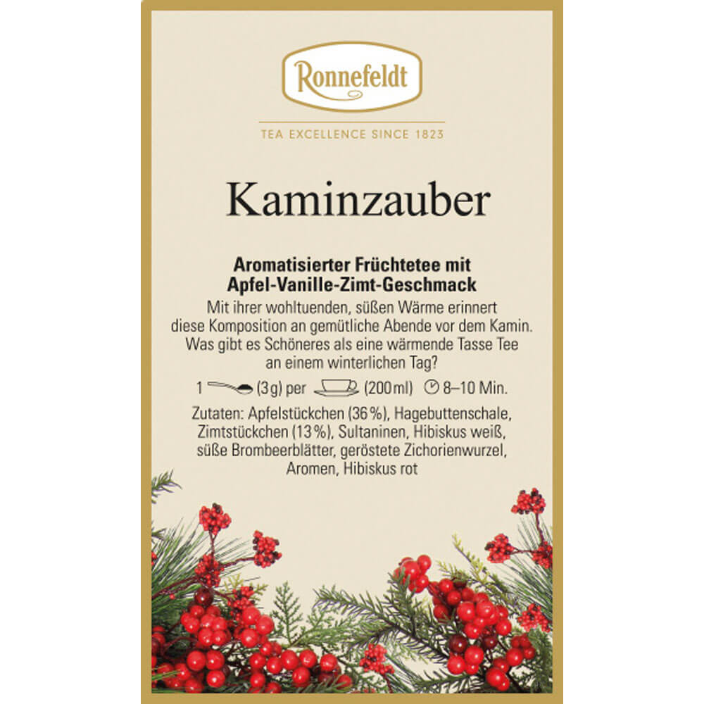 Ronnefeldt Früchtetee Kaminzauber, Saisontee Etikett