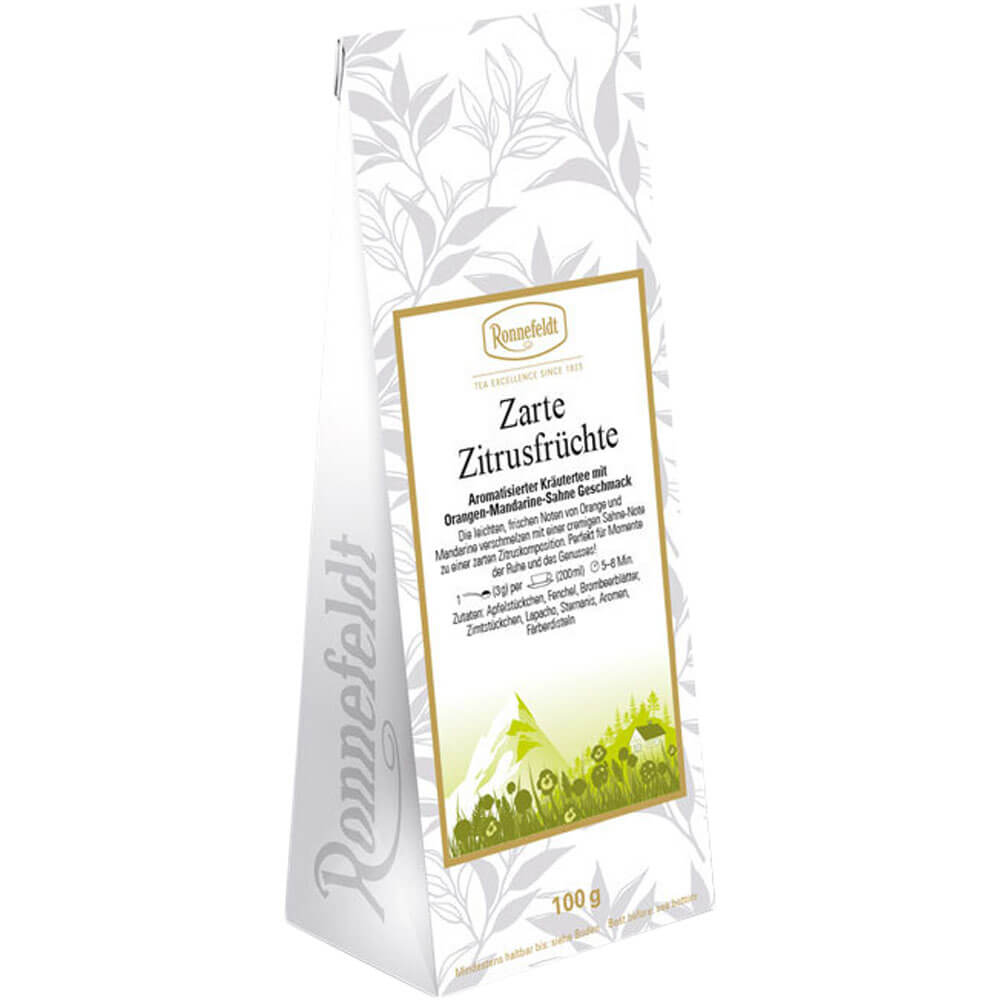 Aromatisierter Kräutertee Zarte Zitrusfrüchte mit Orangen-Mandarine-Sahne Geschmack Packung