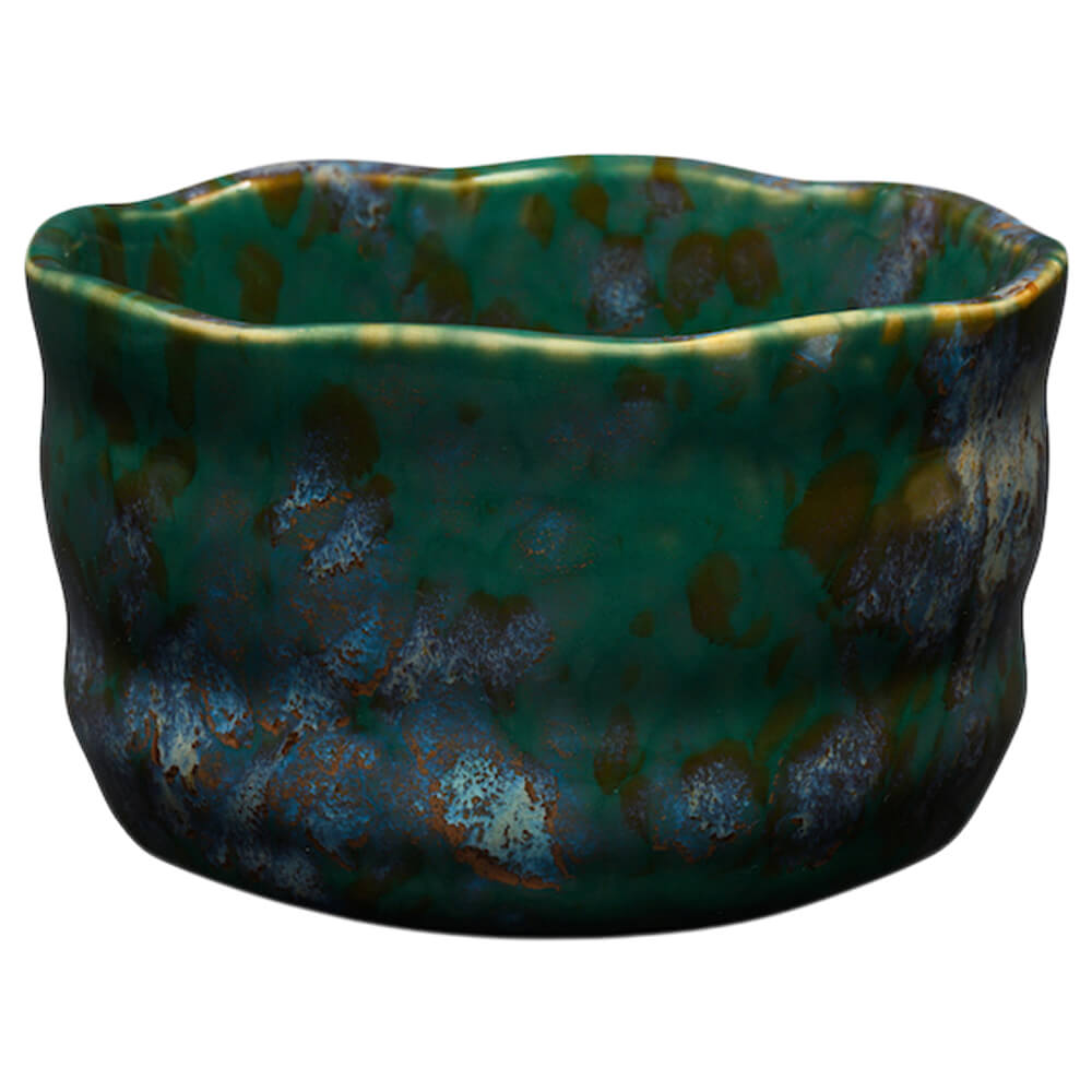 Matchaschale dunkelgruen gesprenkelt im Premium Set von vorne#variante_schale-dunkelgruen-gesprenkelt