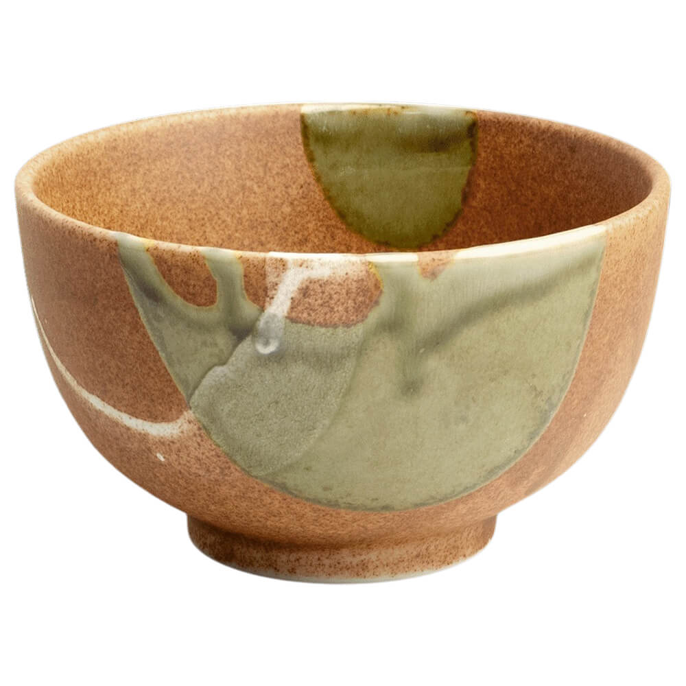 Japanische Matchaschale Kisoji aus Keramik mit natürlichen Grün- und Braunnuancen und weichem Glasurverlauf#set_kisoji-4-teilig