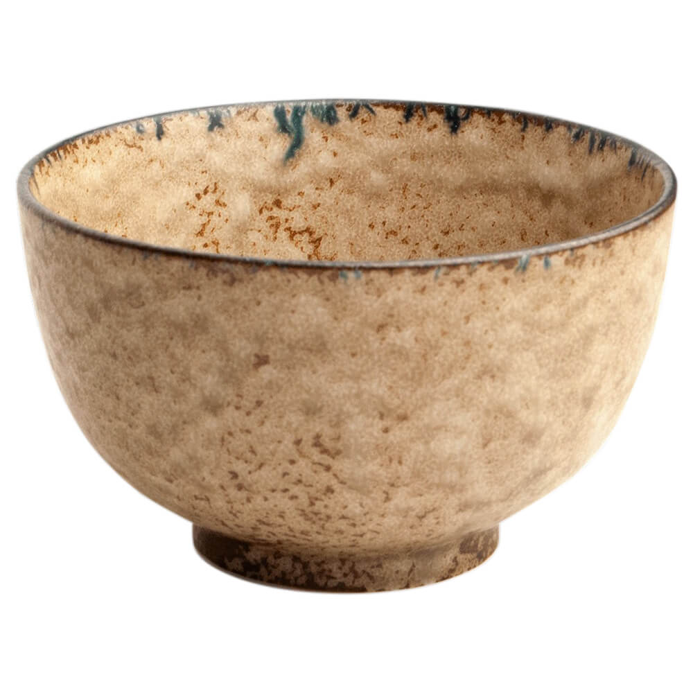 Japanische Matchaschale Kizeto aus Keramik mit warmer sandfarbener Glasur und feiner natürlicher Sprenkelung#set_kizeto-4-teilig