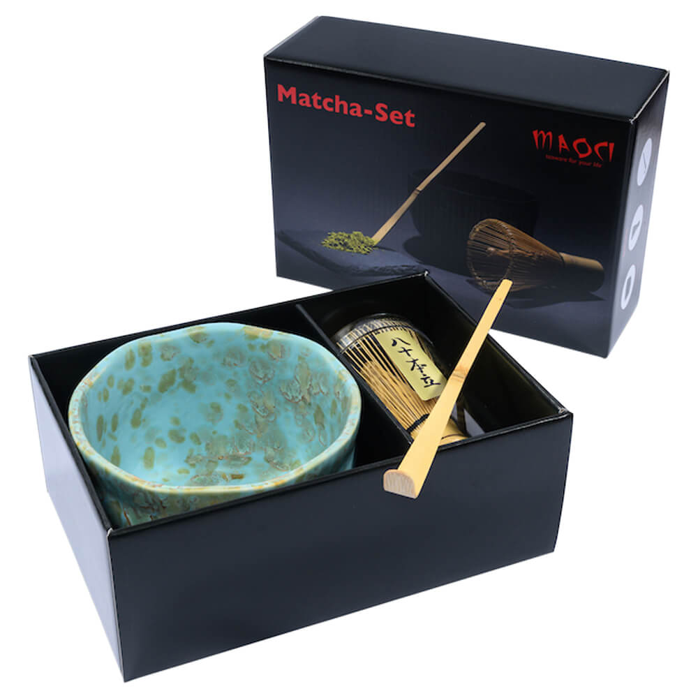 Matchaset dreiteilig Schale gold gesprenkelt#variante_schale-gold-gesprenkelt