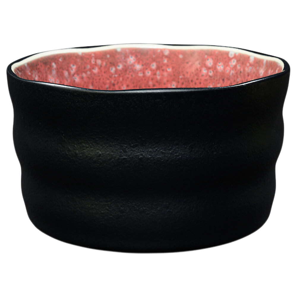 Matchaschale schwarz innen pink im Premium Set von vorne#variante_schale-schwarz-innen-pink