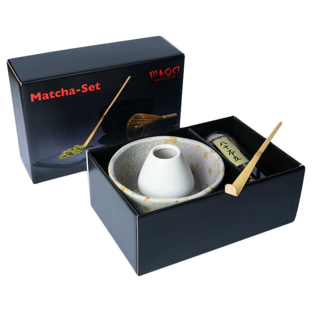 Premium Matchaset vierteilig Box Schale gold grau gesprenkelt#variante_schale-gold-grau-gesprenkelt