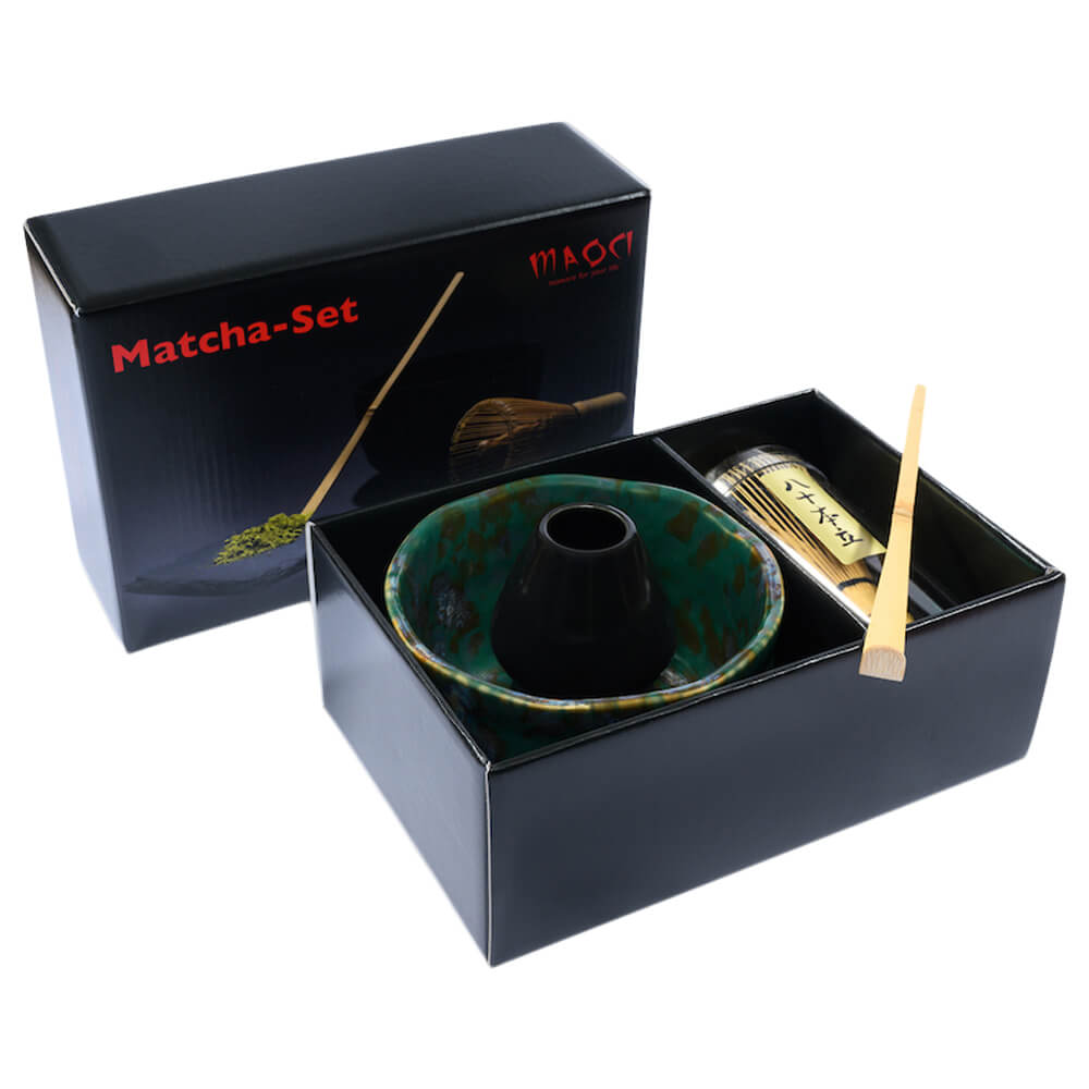 Premium Matchaset vierteilig Schale dunkelgrün gesprenkelt#variante_schale-dunkelgruen-gesprenkelt