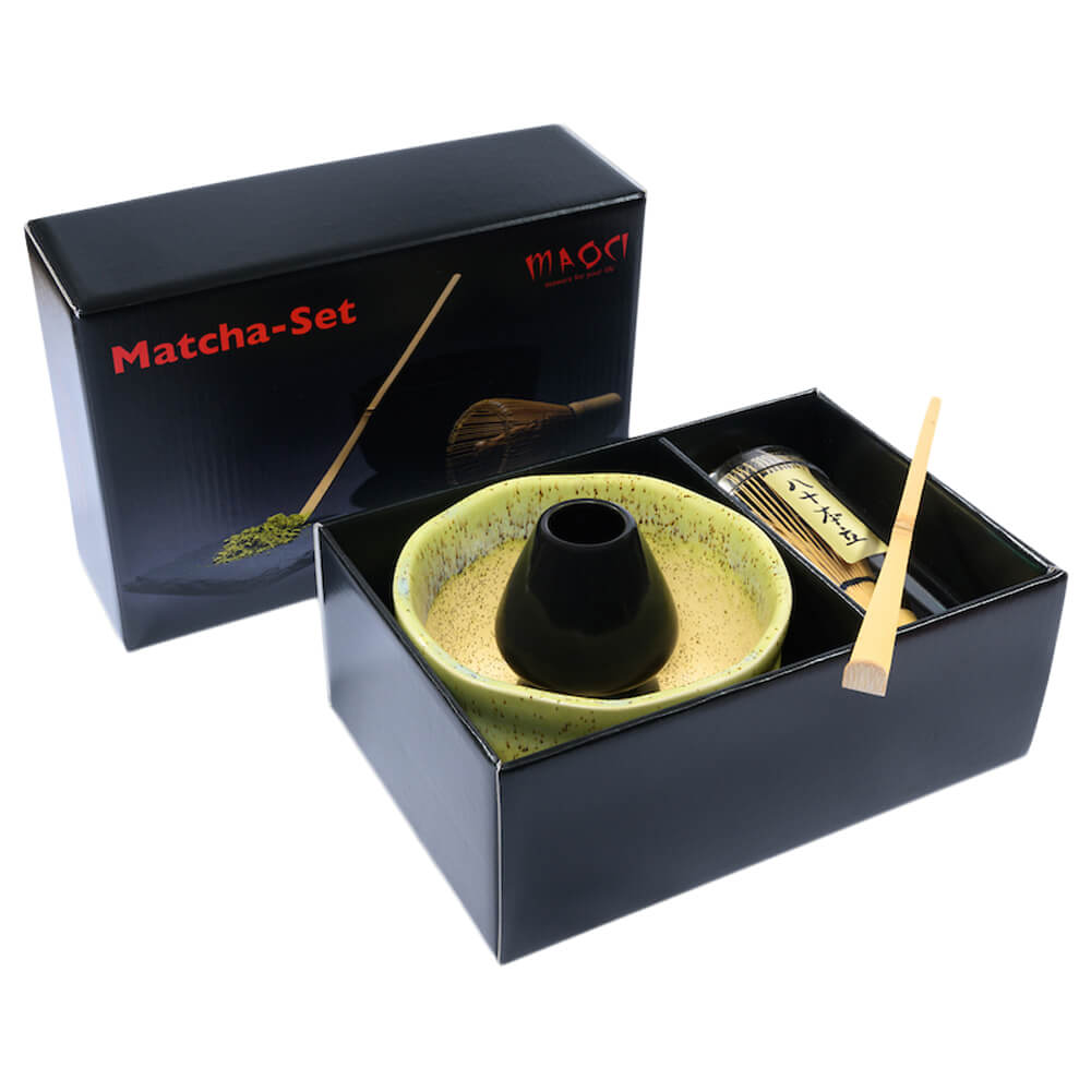 Premium Matchaset vierteilig Schale gelb gesprenkelt#variante_schale-gelb-gesprenkelt