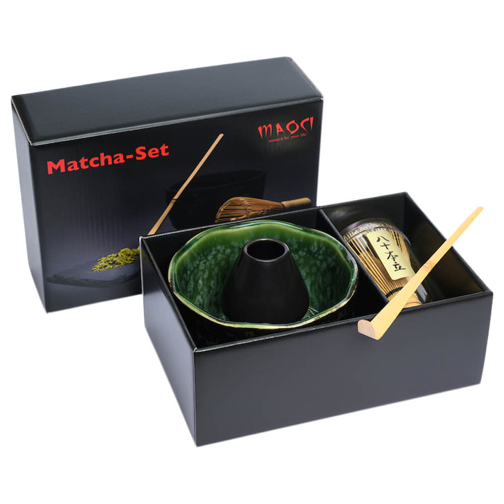 Premium Matchaset vierteilig Schale schwarz gesprenkelt innen grün#variante_schale-schwarz-gesprenkelt-innen-gruen