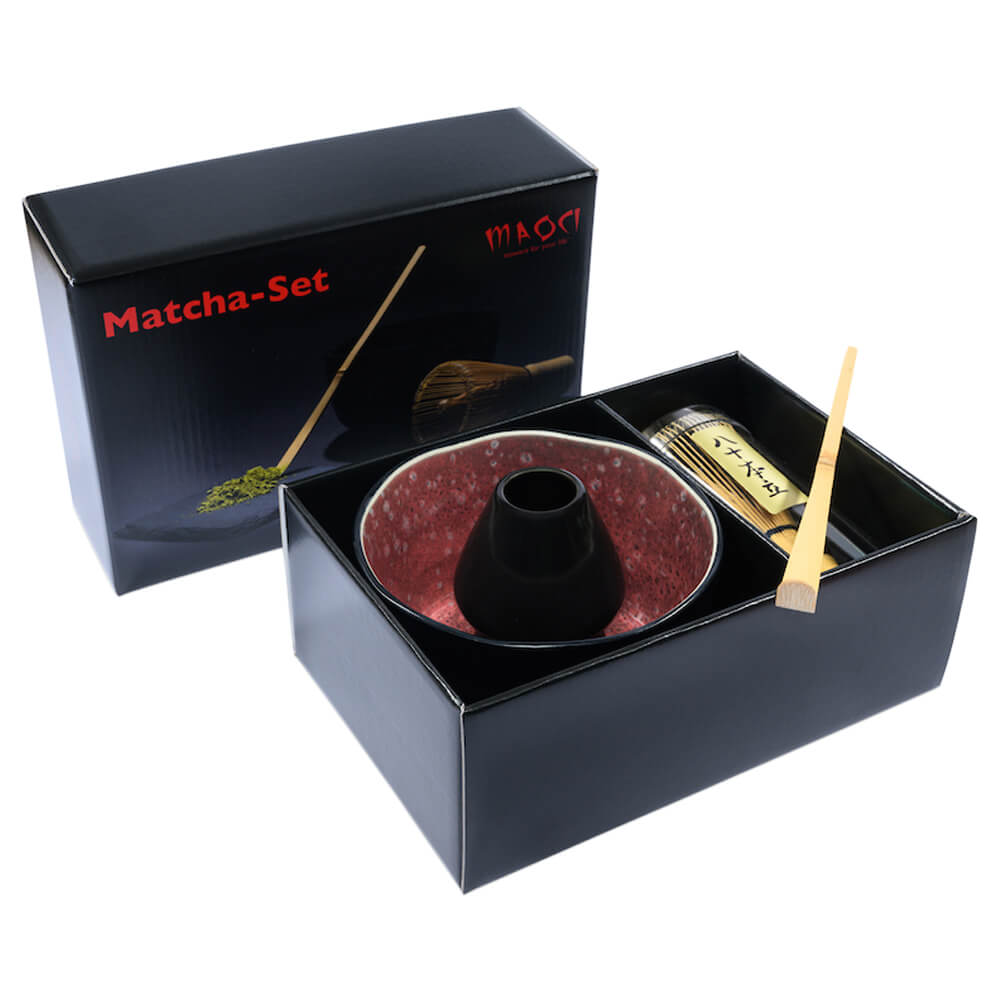 Premium Matchaset vierteilig Schale schwarz innen pink Box#variante_schale-schwarz-innen-pink