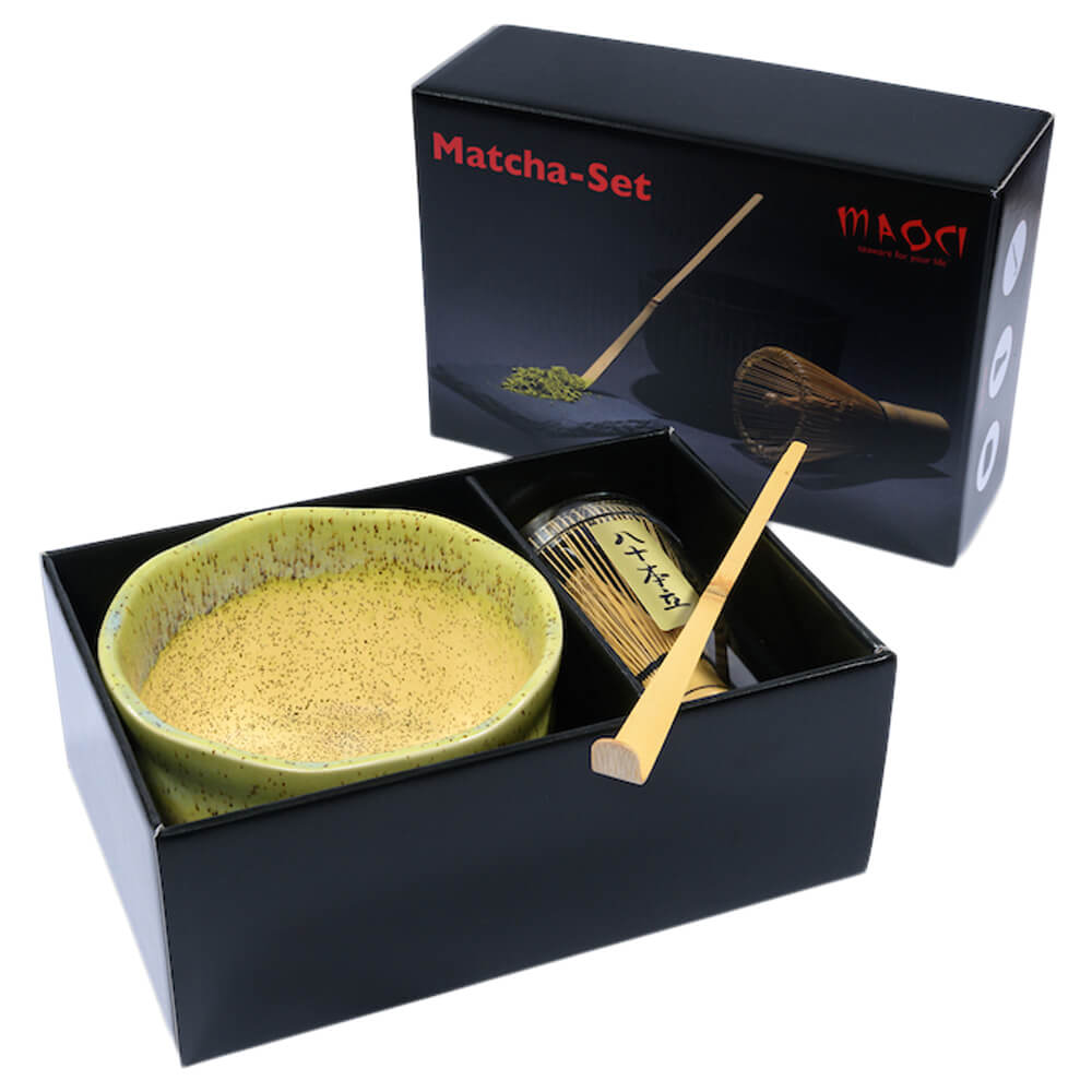 Matchaset Schale gelb gesprenkelt Box#variante_schale-gelb-gesprenkelt