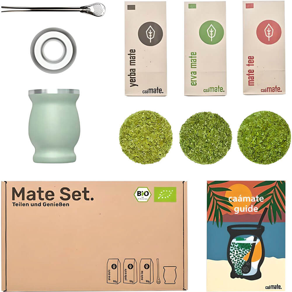 Mate Set Becher Edelstahl grün komplett neu#farbe_gruen