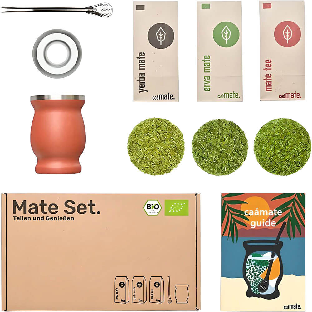 Mate Tee Set Edelstahl Becher rot komplett neut#farbe_rot