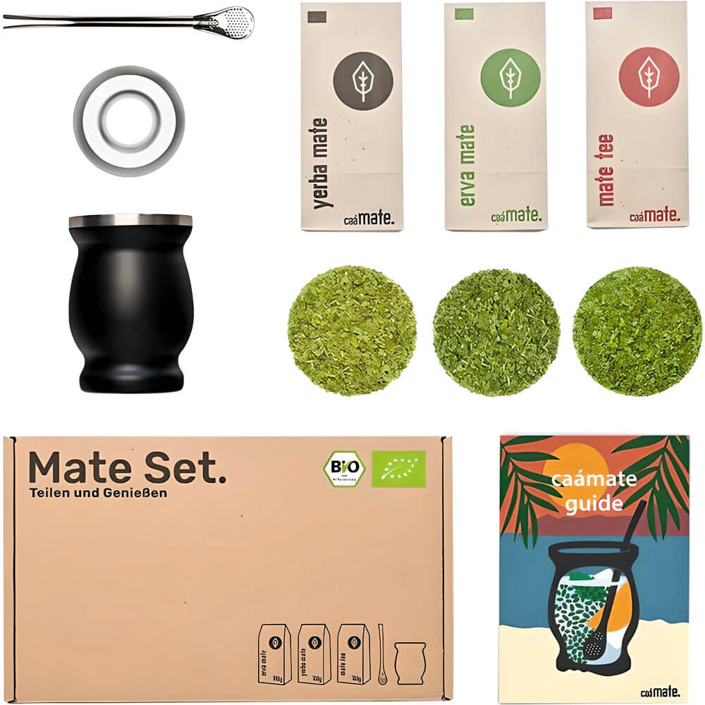 Mate Tee Set Edelstahl Becher schwarz komplett neut#farbe_schwarz