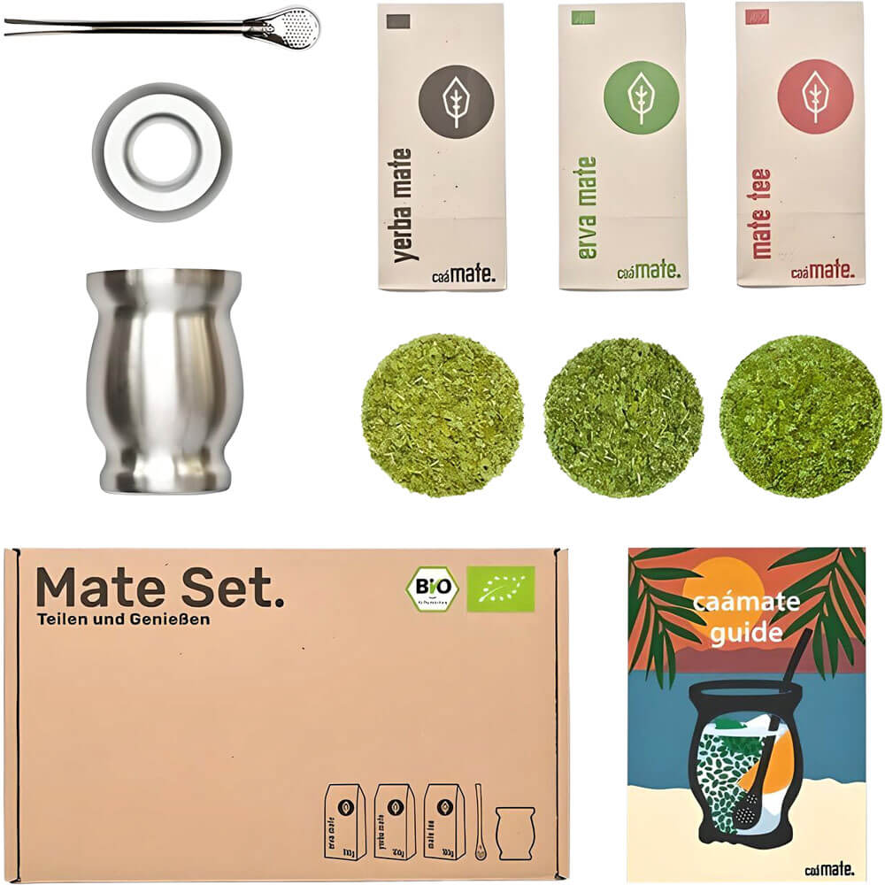 Mate Tee Set Edelstahl Becher silber komplett neut#farbe_silber