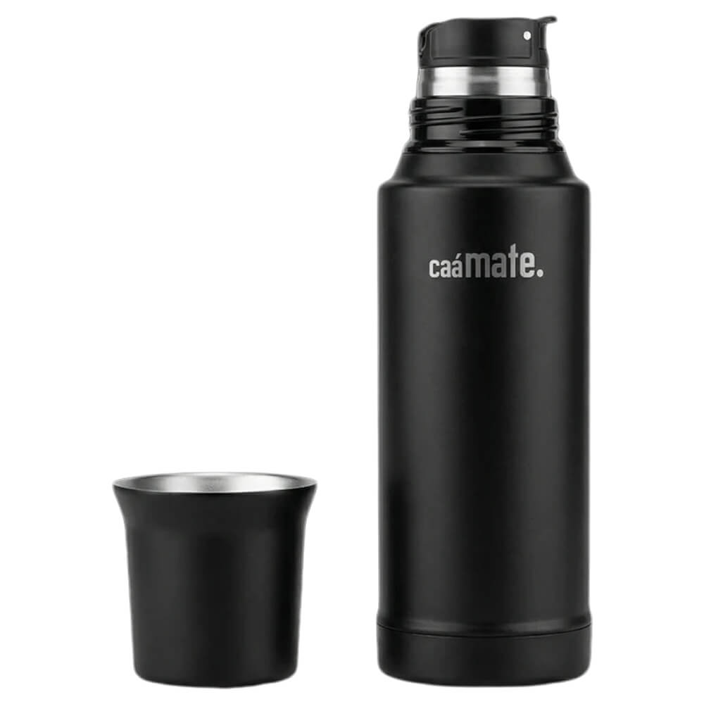 Schwarze Caámate Mate Thermoskanne mit präzisem Ausgießer und Deckel als Trinkbecher#thermoskanne_1000ml-schwarz