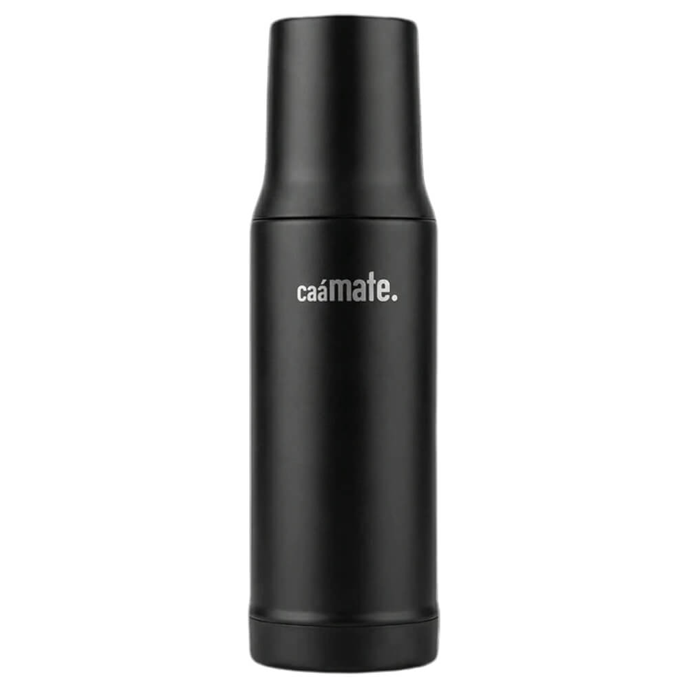Schwarze Mate Thermoskanne von Caámate aus Edelstahl mit geschlossenem Deckel#thermoskanne_1000ml-schwarz