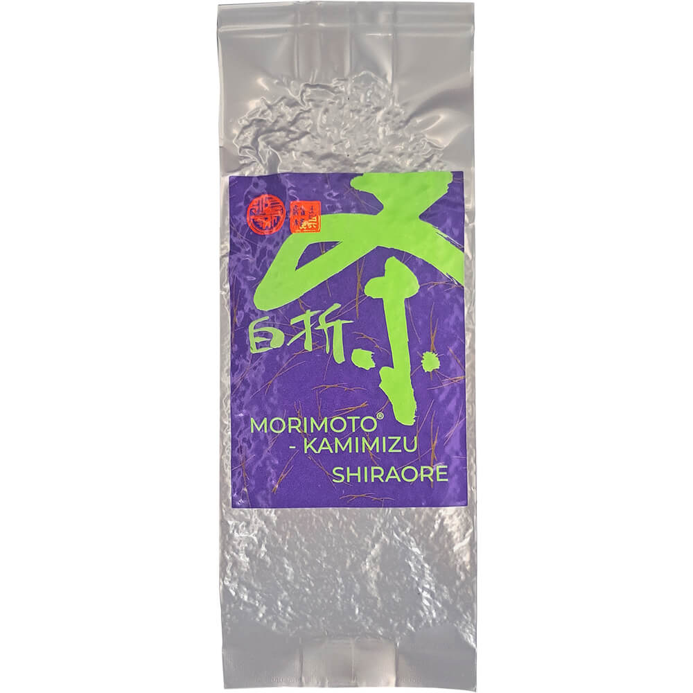 Verpackung Morimoto-Kamimizu Shiraore Bio-Kukicha aus Miyazaki in Japan