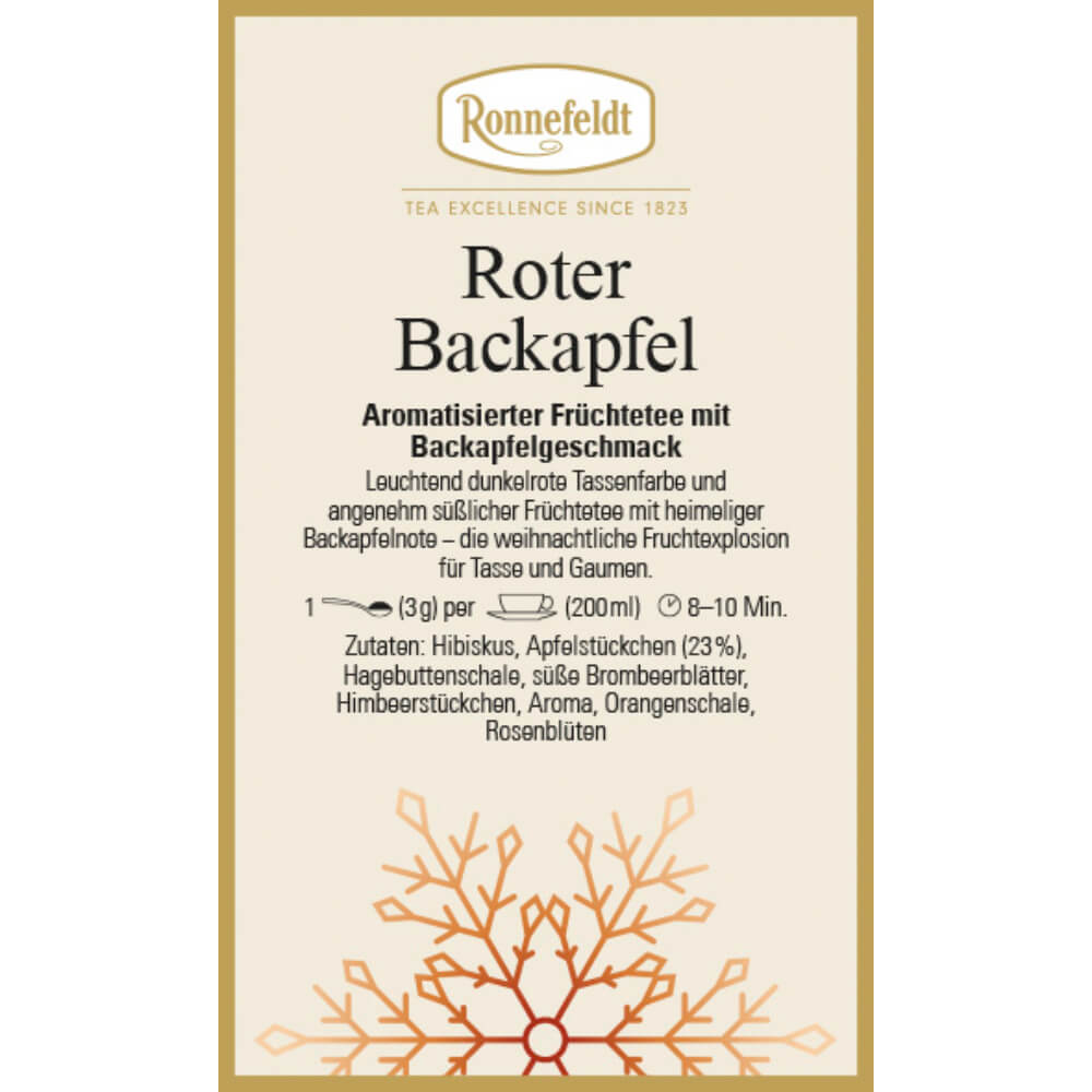 Ronnefeldt Früchtetee Roter Backapfel Etikett Winter