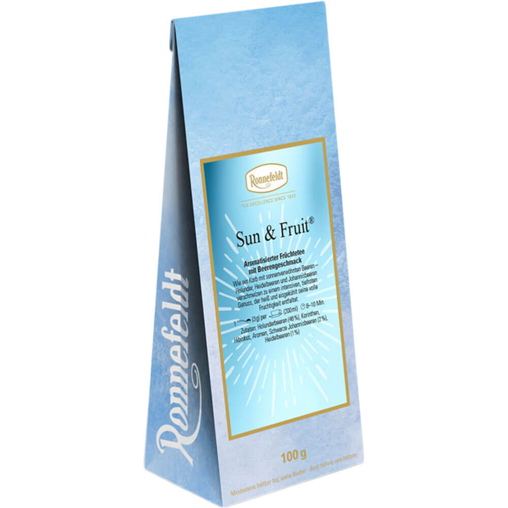 Ronnefeldt Sun & Fruit® aromatisierter Früchtetee mit Beerengeschmack in saisonaler Verpackung