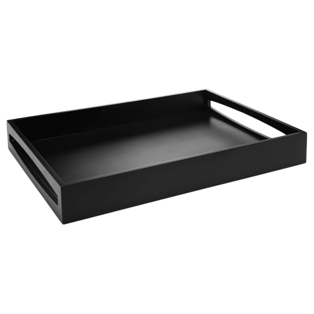 Rechteckiges MDF-Teetablett in Schwarz matt – moderne, schlichte Optik vor weißem Hintergrund.#tablett_mdf-schwarz-medium