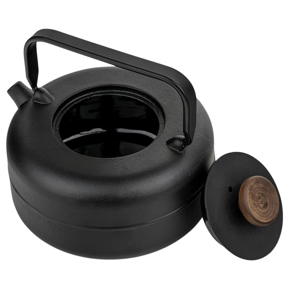 Teekanne Gusseisen Henan schwarz mit Holzknauf offen#eisenkanne-aus-china_schwarz