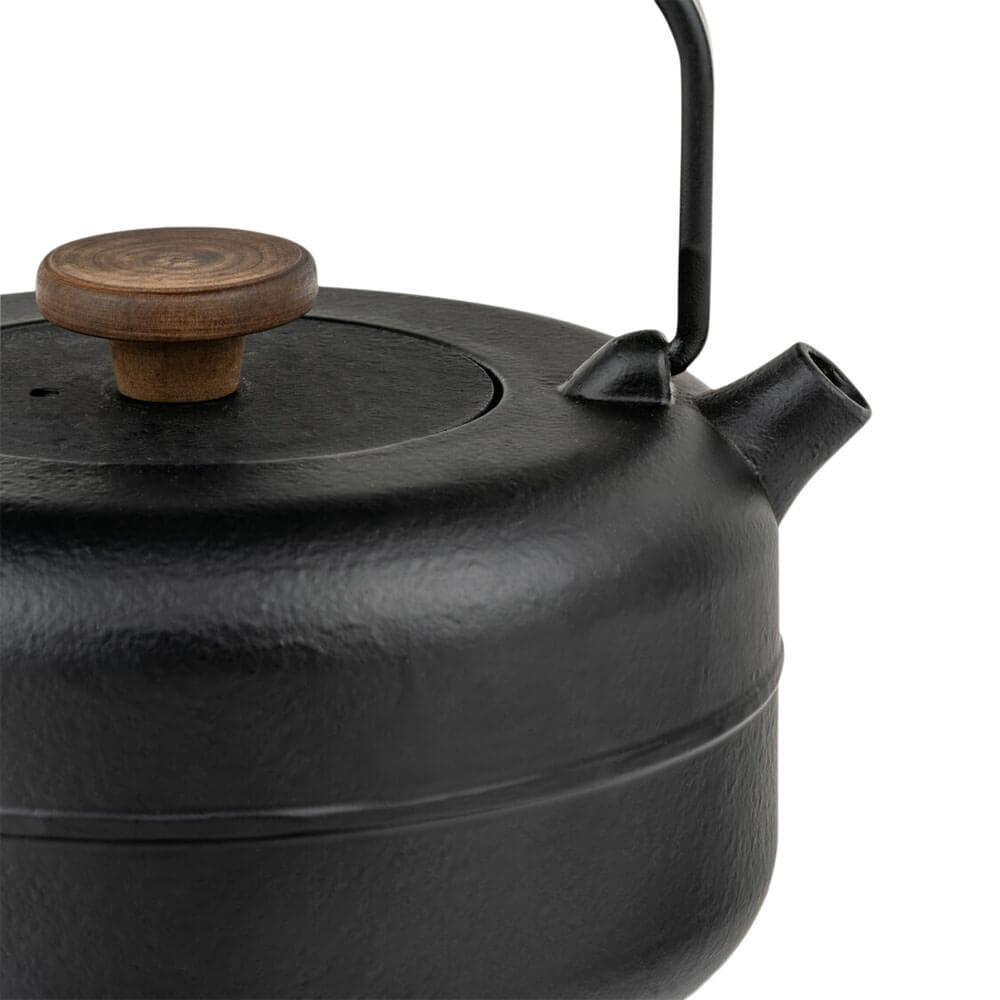Teekanne Gusseisen Henan schwarz mit Holzknauf Tülle#eisenkanne-aus-china_schwarz