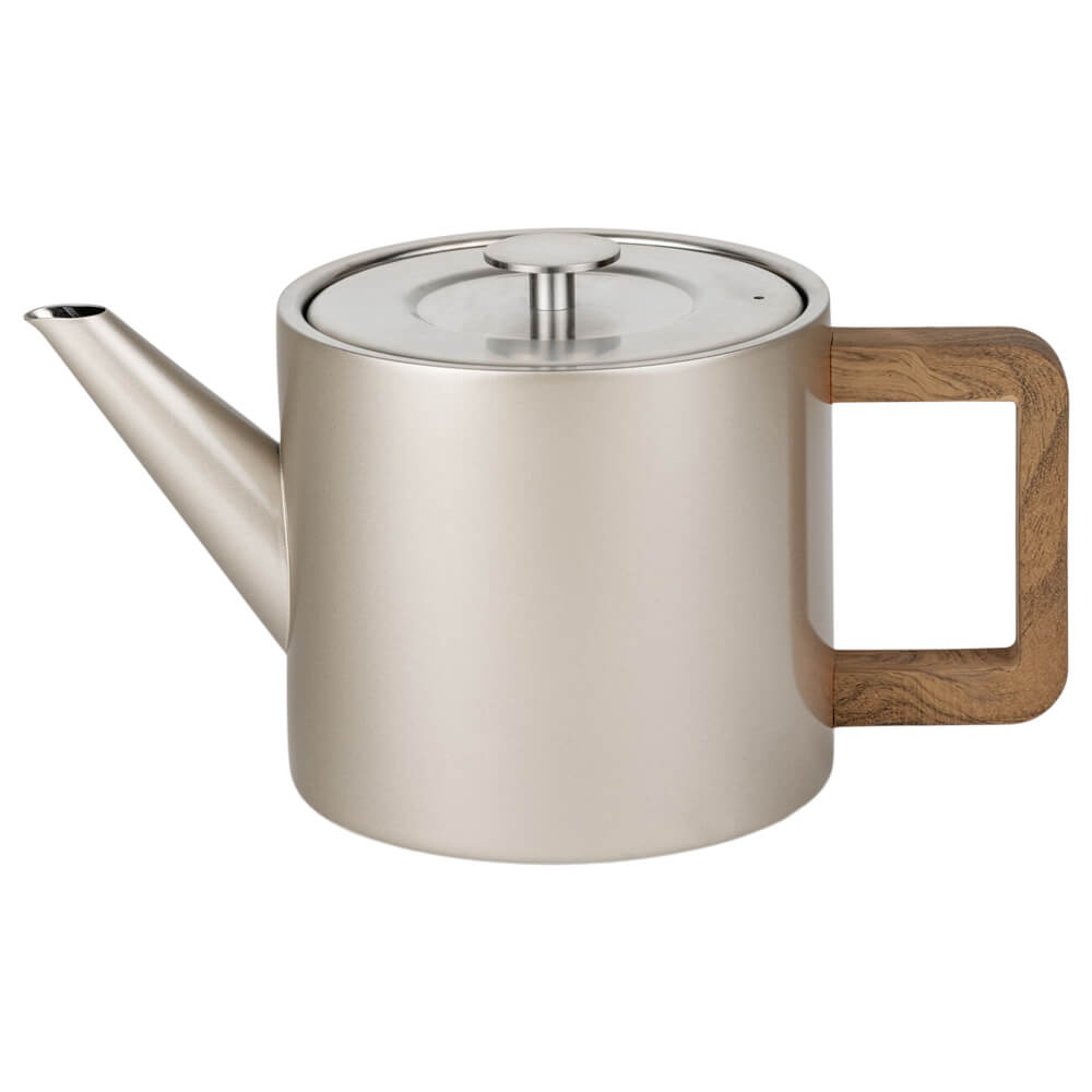 Doppelwandige Bredemeijer Teekanne Narvik in Champagne mit Holzgriff, Seitenansicht#teekanne_champagne